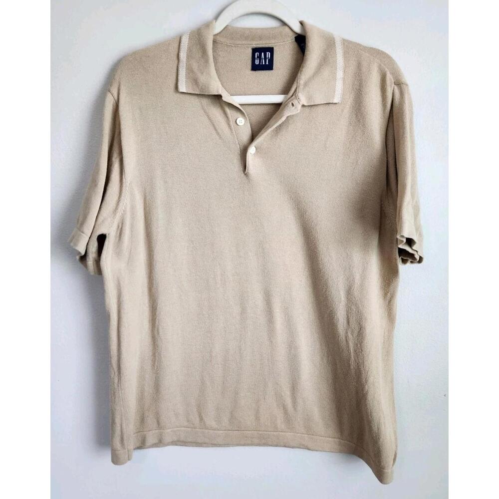 Vintage Y2k 90s Gap Sweater Collared Short Sleeve Mens Small Nuetral Tan
